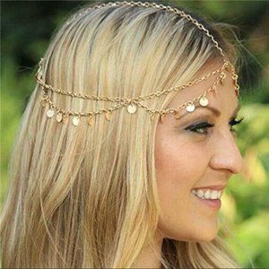 Gold Sequins Head Chain Jewelry Festival Halloween Prom Costume Hair Accessories